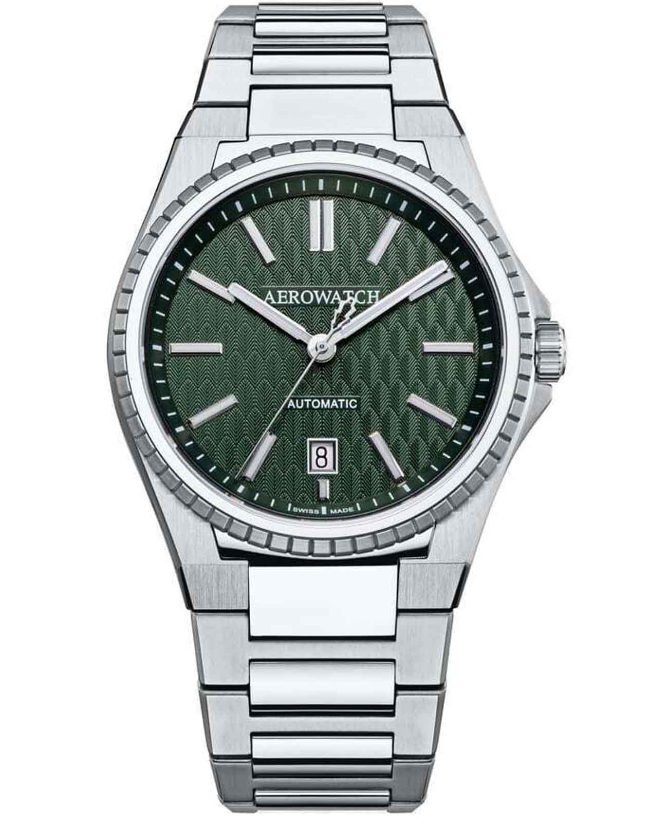 Aerowatch Aerowatch 60998 AA04 M  60998 AA04 M механические мужские часы зеленый циферблат, браслет нержавеющая сталь — вид спереди